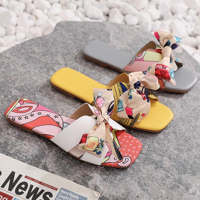 

Summer Bow Flat Heel Sandals Outdoor Shoes Beach For Female Slippers Women Flip Flops Fashion, Black