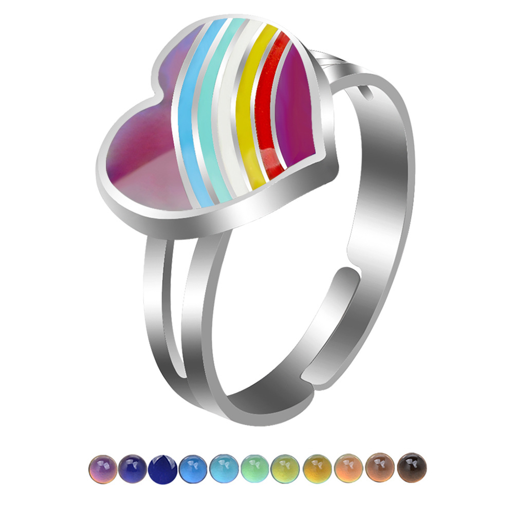 

1pcs fashion rainbow heart shaped mood ring colorful feeling change color ring adjustable