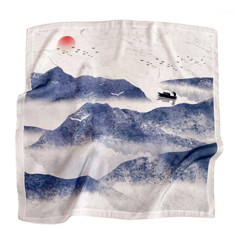 

Silk Satin Head Scarf For Women Fashion Kerchief Print Hair Scarfs 55cm Square Headband Neck Scarves Ladies Dropship, Blue;gray