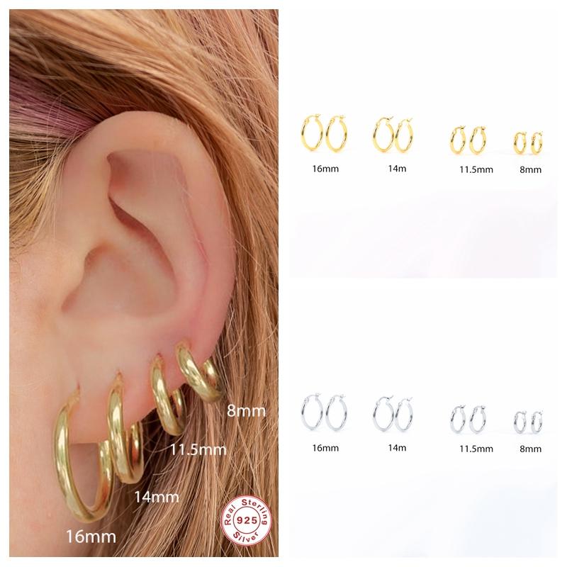 

Hoop & Huggie Pendientes Plata 925 Minimalist Earrings For Women Girls S925 Sterling Silver Cartilage Round Circle Earring Fine Jewelry, Golden;silver