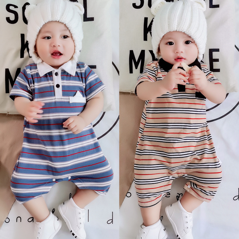 

Summer Fashion Baby Boy Clothes Short-sleeved Striped  Boy Girl Romper, Blue