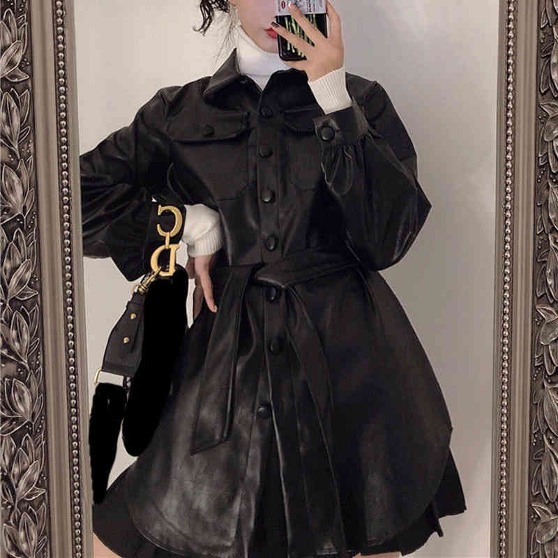 

women's leather & faux vintage black leather jacket outerwear korean from the fake female spring streetwear lady business plutonium zoi