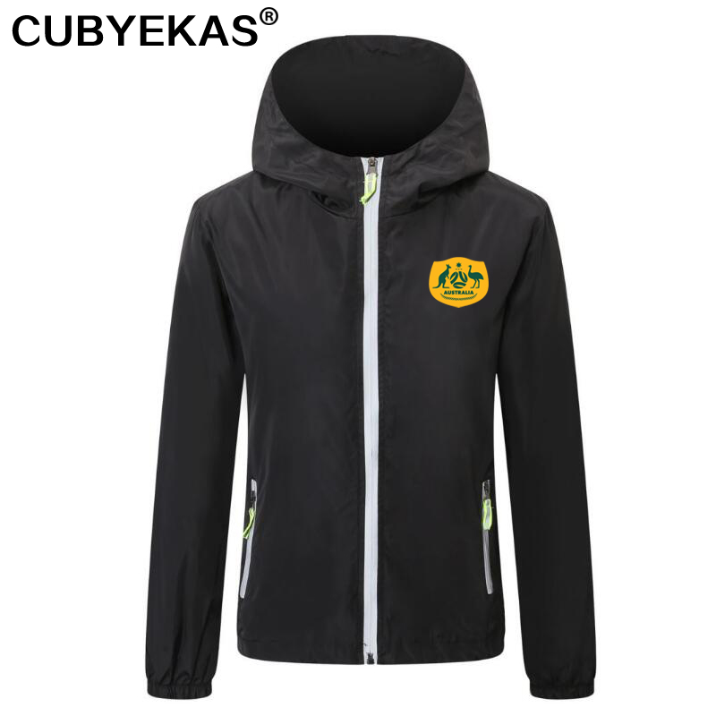 

2021 Australia soccer Mens Trench Coats football Windbreaker jackets zipper Hooded Men casual jacket hoodie coat Print team badge Asia size S-4XL, Tan;black