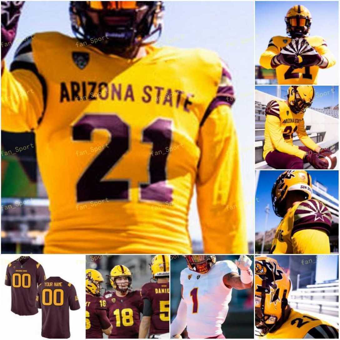 

Custom 2021 Arizona State ASU NCAA College Football Jersey 1 DeaMonte Trayanum 3 Rachaad White 90 Jermayne Lole 41 Tyler Johnson Red New, As