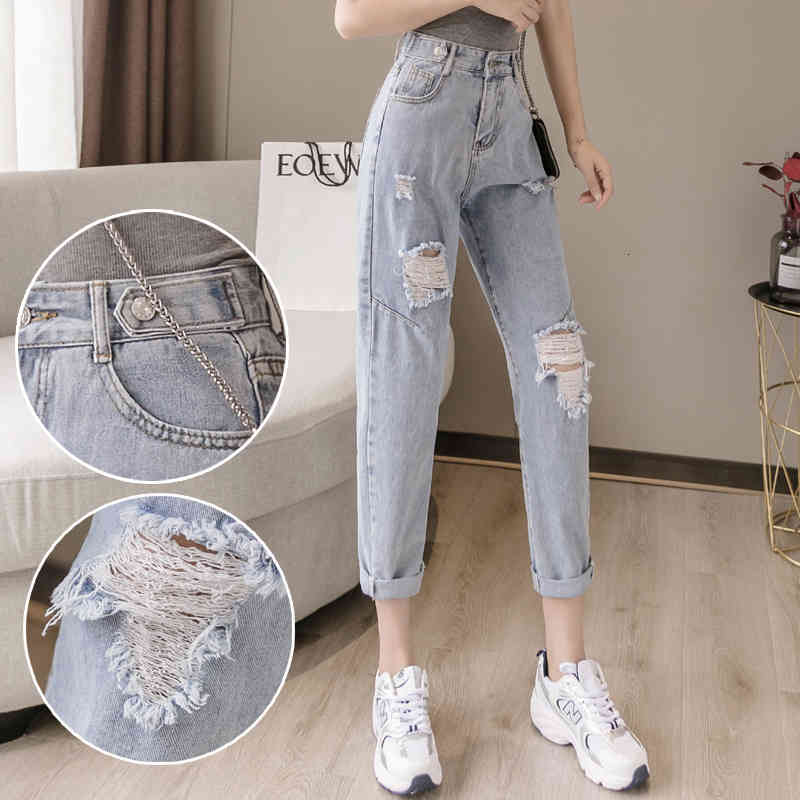 

Women's Jeans Woman Clothes High Waisted Ripped Summer Streetwear Baggy Wide Leg Vintage Fashion Blue Harajuku Straight Pants 7I2S