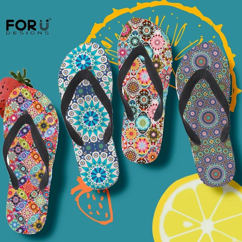 

Women Flip Flops Slippers Summer 2021 Outdoor Fashion Boho Mandala Floral Shoes Beach, Black