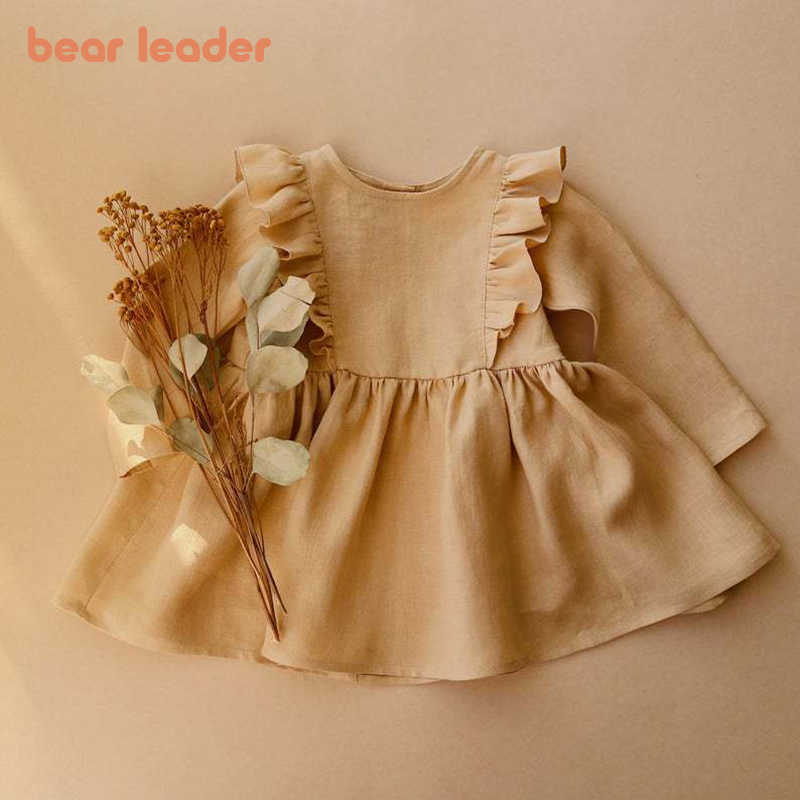 

Bear Leader born Baby Spring Dress Fashion Kids Solid Color Dresses Girl Baby Casual Ruffles Cute Clothes Toddler Suits 210708, Ah6113brown