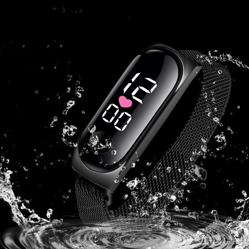 

Wristwatches 2021 Waterproof Women Digital Watch LED Sport Fashion Magetic Mesh Strap Ladies Electronic Wristwatch Reloj Hombre Skmei, Red color