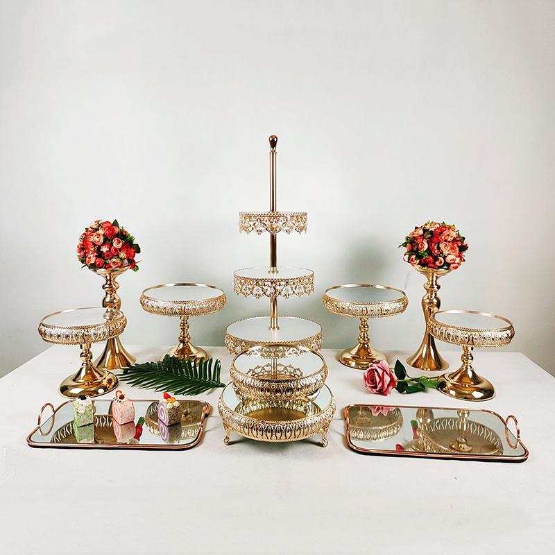 

Other Bakeware 4Pcs-13Pcs /lot 3 Tiers Mirror Maypole Square Metal Cupcake Stand Cake Pastry Dessert Tree Tower Display For Wedding