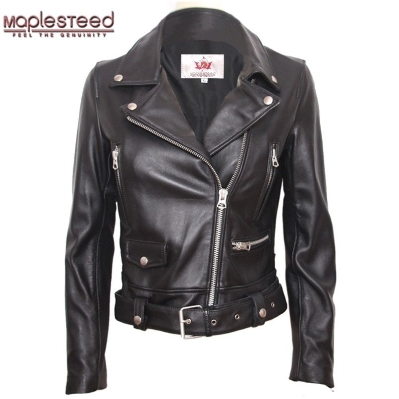 

MAPLESTEED Natural Sheepskin Genuine Leather Jacket Women Brand Slim Female Real Lambskin Outerwear Ladies Clothing M125 211110, Black