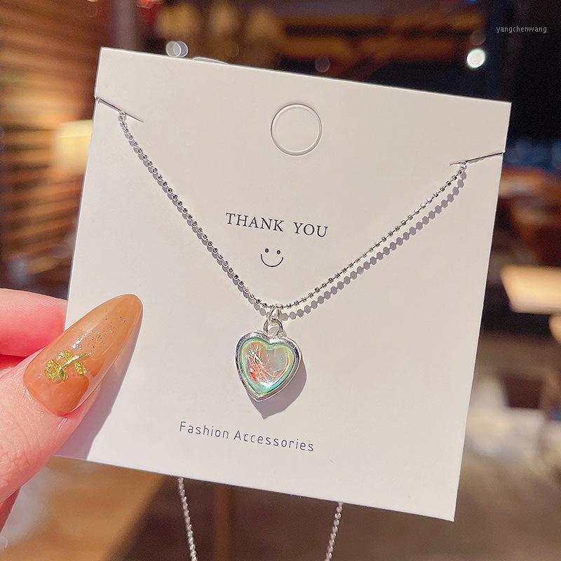 

Chains INS Trendy Blue Crystal Love Pendant Titanium Steel Necklace Women's Simple Fashion Short