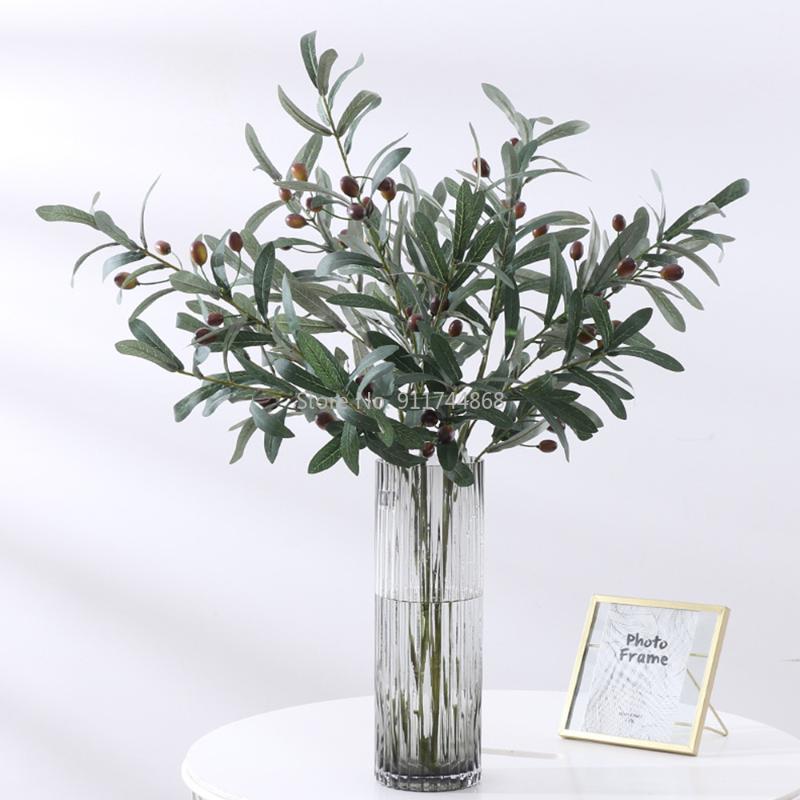 

Decorative Flowers & Wreaths Artificial Olive Branches Leave With Fruits For Home Wedding Decoration Accessories Diy Vase Green Plant, Green 1
