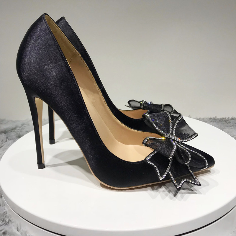 

dress shoes women's pointed toe high heel shoes, silk wedding elegant, large size black heels sa 37a0