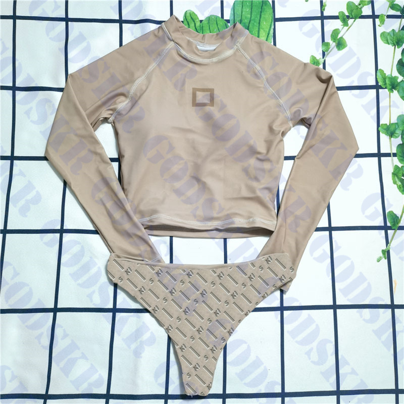 

Fashion Womens Briefs Bikini Set Long Sleeve Women Swimwear Tops Textile Two Sided Wear Panties Ladies Swimsuit, Please contact me real pictures