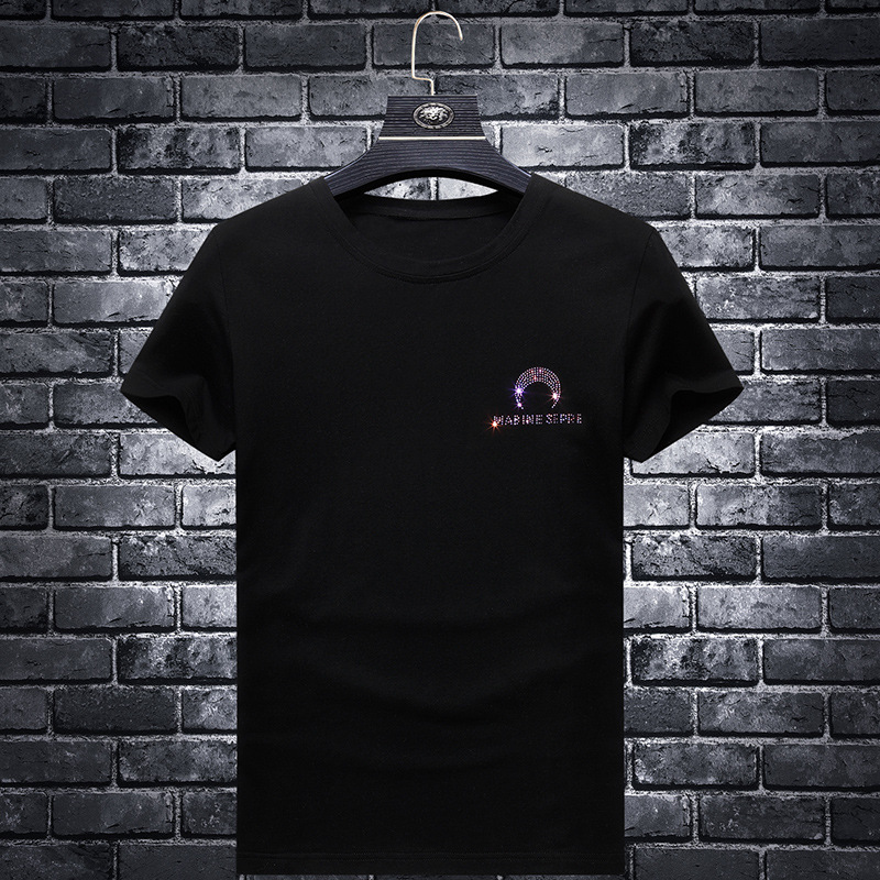 

fashion t shirt european station short sleeve drill men's 2021 summer simple brand large size korean slim bottomed shirt, White;black