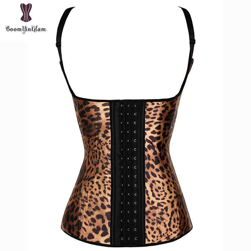 

Sexy Leopard Tiger Print Latex Vest Cincher Plus Size Corset 4 Steel Boned Waist Trainer Underbust Hook And Eye Bodyshaper