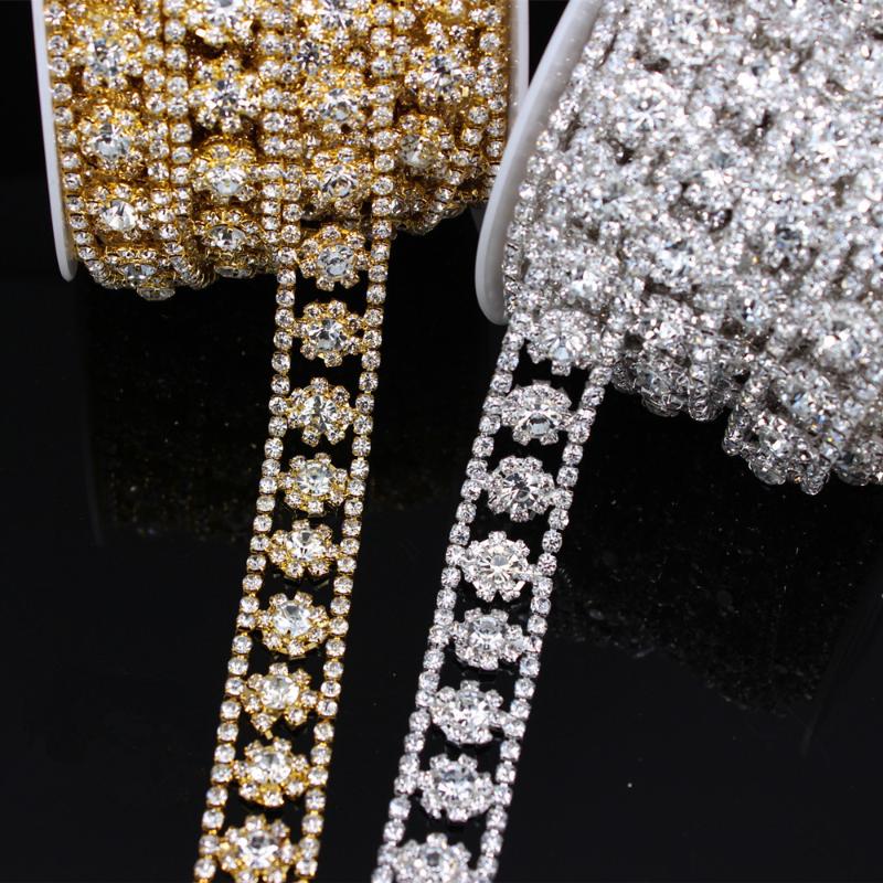 

Wedding Sashes 5 Yard Silver/Gold Rhinestone Chain Crystal Sew On Trims Dress Costume Applique DIY Beauty Accessories Chains
