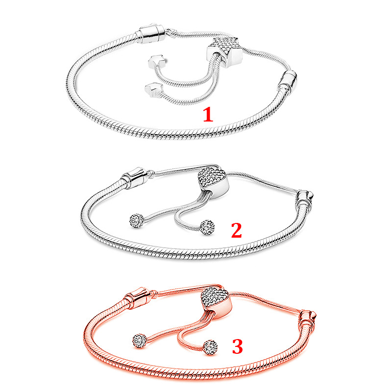

100% 925 Sterling Silver chain Bracelets Pavé Pentagram Heart Adjustable Snake Bone Bracelet Fit Pandora Charms Beads Fine Jewelry Gift send dust bag gift
