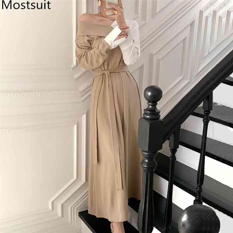 

Color-blocked V-neck Sexy Korean Elegant Long Dress Women Spring Full Sleeve Belted A-line Pleated Dresses Vestidos Femme 210518, Black