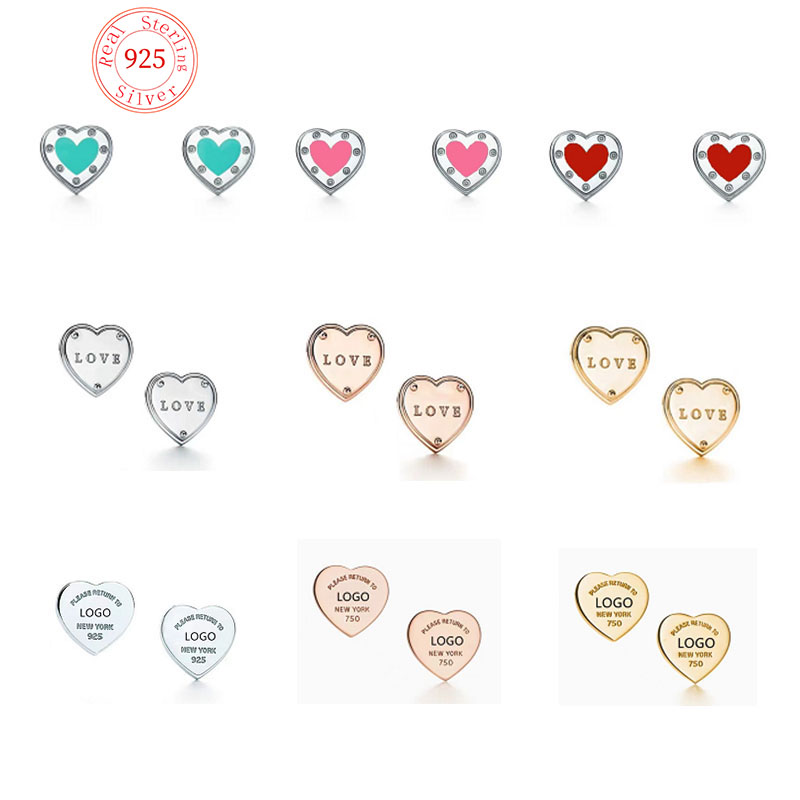 

Original Luxury Brand High Quality 925 Silver Female Heart Enamel Tif Earrings Classic Fashion Jewelry Christmas Women's Gifts