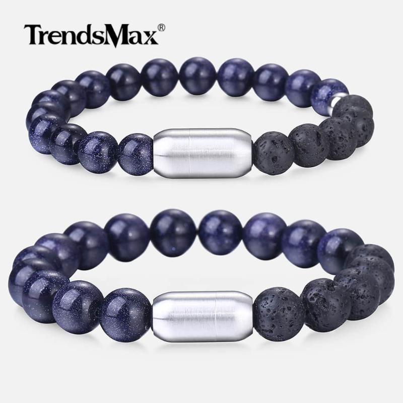 

Link, Chain NaturalÂ BlueÂ Sandstone BeadsÂ Bracelet BlackÂ VolcanicÂ RocksÂ Beads Link Bangle For Women Men Lover Couple Gift HDBM53, Black