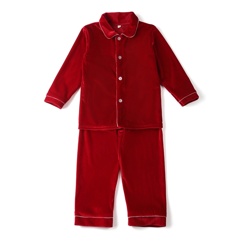 

Children Velvet Sleepwear Red Pjs Santa Pyjamas For Embroidery Kids Christmas Sleep Suit Boys Night Wear 211109, Velvet night dress
