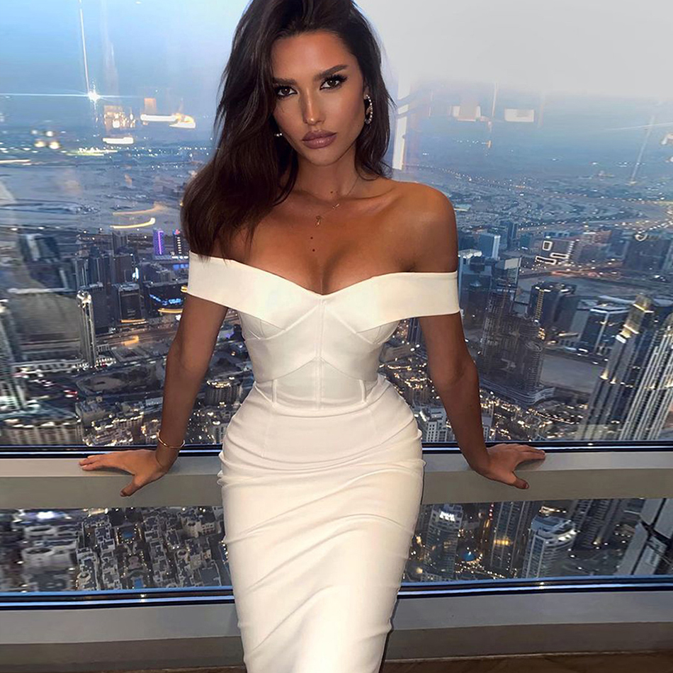 

Adyce New Summer Women Off Shoulder White Bandage Dress Sexy Midi Celebrity Elegant Club Evening Runway Party Bodycon Dress 2021, Sky blue dress