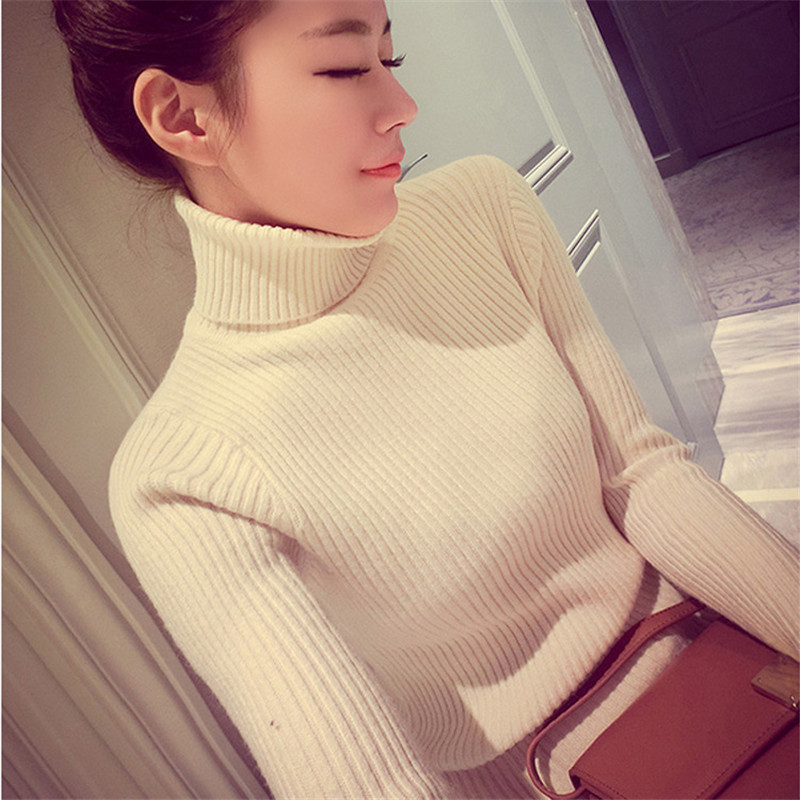 

Autumn Winter Women Temperament Warm Knit Top All-match Slimming Long Sleeved Bottoming Turtleneck Sweater For Fashion 210520, Gray