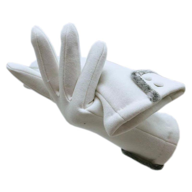 

Winter Ladies Fashion Gloves Lycra Fabric Thick Coral Fleece Lining White Warm Outdoor Driving Riding Sports Plus Fer Five Fingers