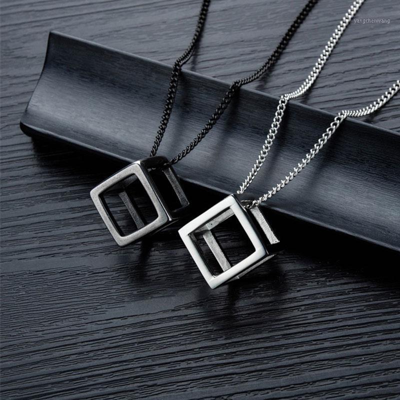 

Chains Punk Vintage Mens Necklace Stainless Steel Square Hollow Cube Pendant Simple Geometric For Man Women Collar Gift