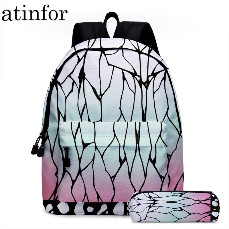 

Atinfor Brand 2pcs/set Prianting Schoolbag For Primary Secondary School Students Travelling Bagpack Backpack Bags