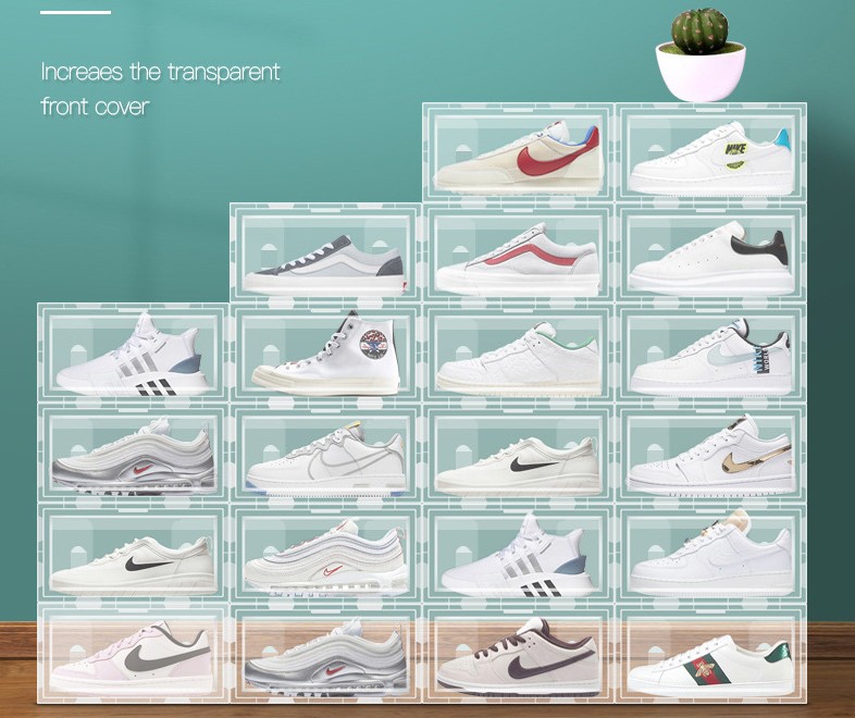 

2021 Clear Multicolor Shoe Box Foldable Storage Plastic Transparent Home Organizer Stackable Display Superimposed Combination Shoes Containers Cabinet Boxes, As picture