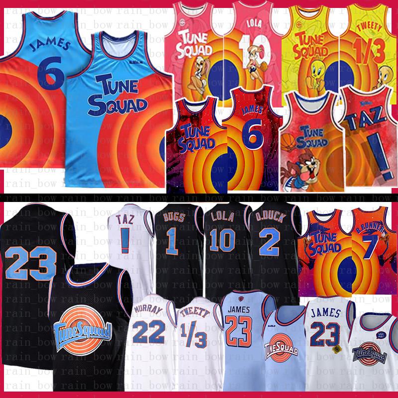 

Movie Space Jam Tune Squad 2021 23 1 Bugs Lebron 6 James Basketball Jersey Youth Mens Blue 22 Bill Murray 10 Lola D.DUCK ! Taz 1/3 Tweety, Black;red