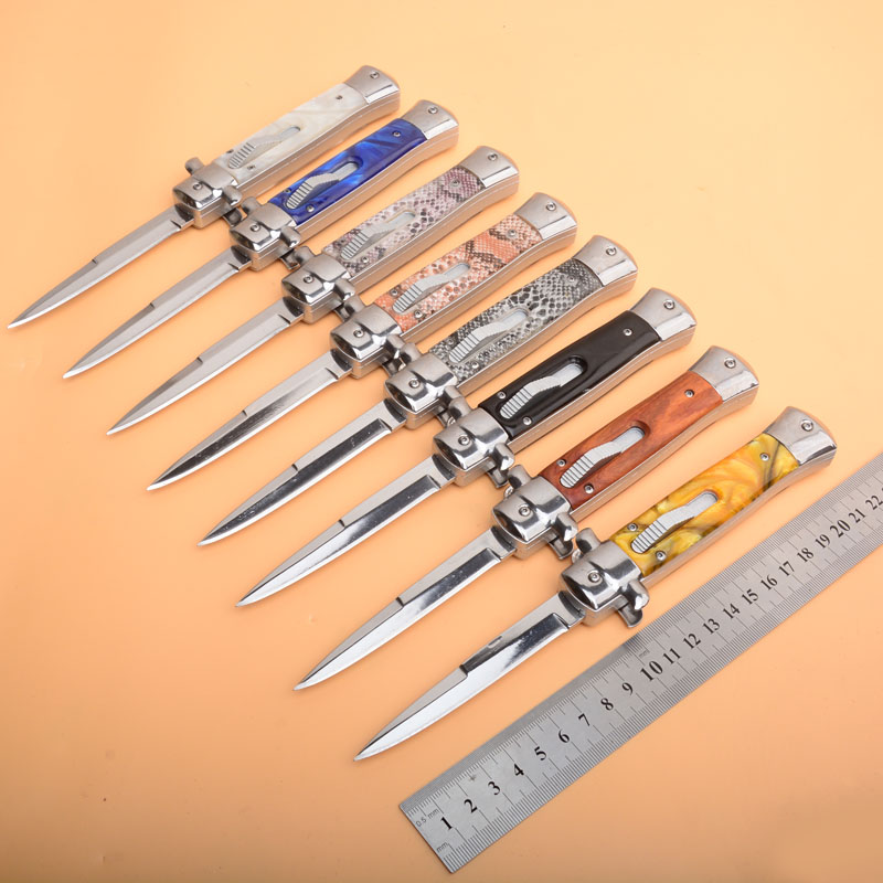 

9 Inch Italian Mafia Automatic Tactical Folding Knife 440C Resin Handle Outdoor Camping Hunting Survival Pocket Utility EDC Tools Self Defense Knives