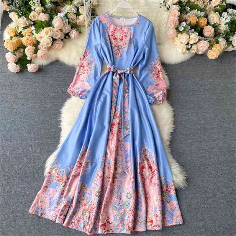 

Vintage Dress Women Slim Bandage Long Robe Elegant Ladies Evening Party es Retro Print Spring Autumn Mujer 210525