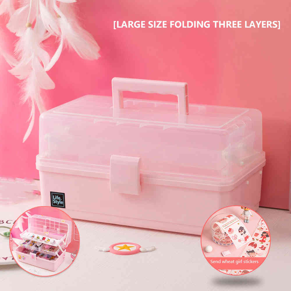 Children Hair Accessories Box Cute Pink Desktop Hairpin Head Rope Jewelry Three-Layer MultifunctionStorage Box For Girls Gift-image-690329646