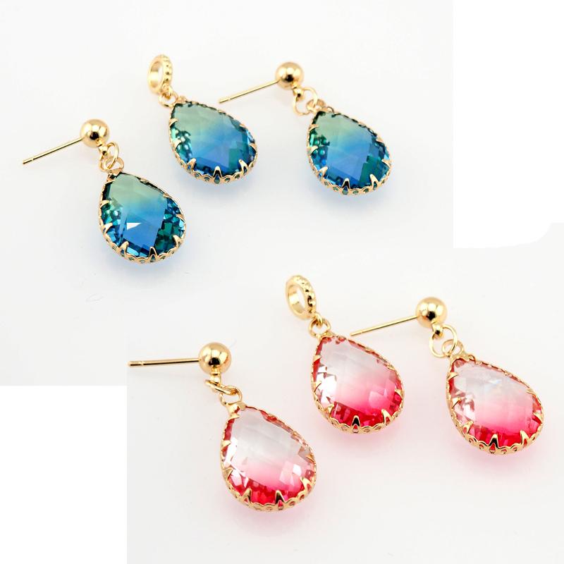 

Earrings & Necklace 14K Gold Plate Women Party Gift Bi-tourmaline Crystal Wedding Prom Bridal Jewelry Set JP003, Silver