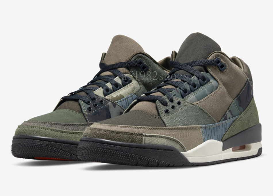 

Patchwork Jumpman 3 3s Basketball Shoes Dark Hazel Camo Canvas Sail Sports Designer Trainers Runner Sneakers, Blue