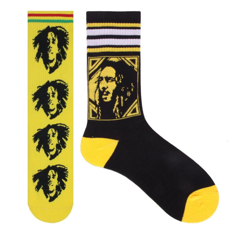 

Men's Socks Bob Marley Hip Hop Men Women Street Style Fashion Cotton Crew Sokken Skateboard Cycling Running, Black