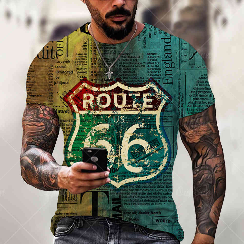 

new fashion t-shirt us highway 66 3d digital print men's street hip hop 3d t-shirt08ug, White;black
