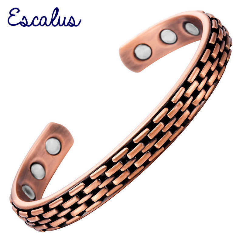 

Escalus Vintage Powerful Magnetic Pure Copper Plating Bangle for Women Bracelet Fashion Men Charm Bangle New Wristband Gift Q0720
