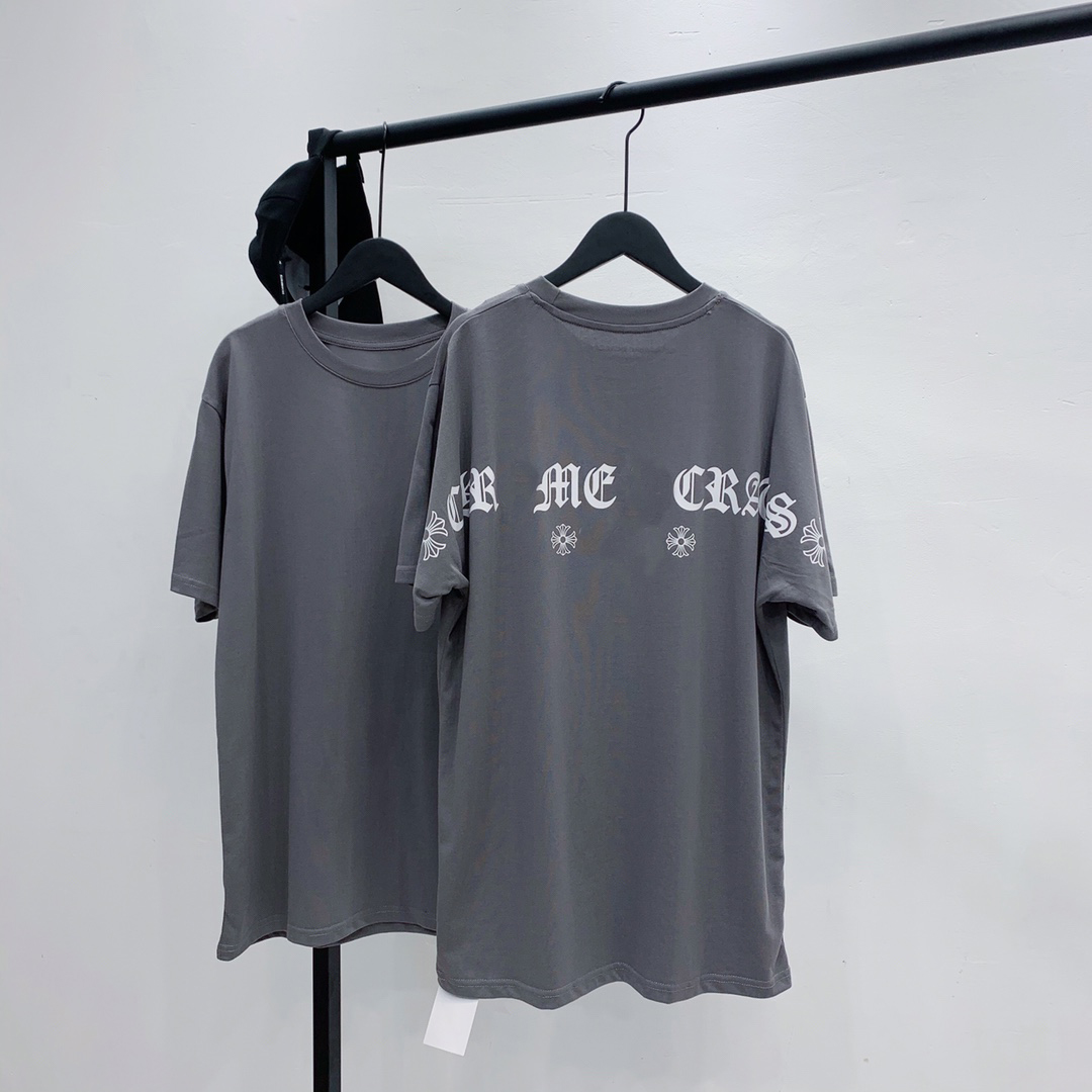 2021ss Mens T-shirt Été Chrome Sanskrit Hearts Horseshoe Back lettre Logo Pas de poche en coton imprimé Couple à manches courtes Couples Réductio