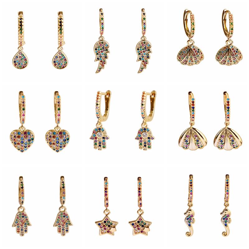 

Dangle & Chandelier Gold Plated Cubic Zirconia Rainbow Earrings For Women Accessories Stud Earring Funny Shell Earr Ings Girls Jewelry Coppe, Silver