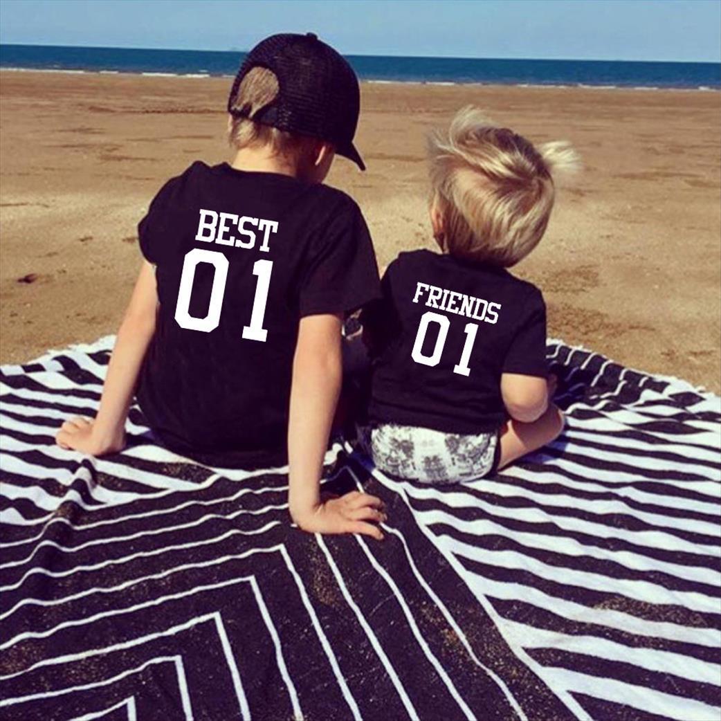 

Friend Casual Kids T Shirt Family Matching Outfits Shirts Short Sleeve Back Print Children Bff Brothers Tops Tee, Blue