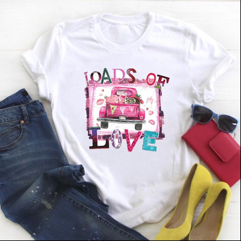 

women truck love valentine cartoon print fashion ladies summer t tee female shirt clothes womens graphic, White