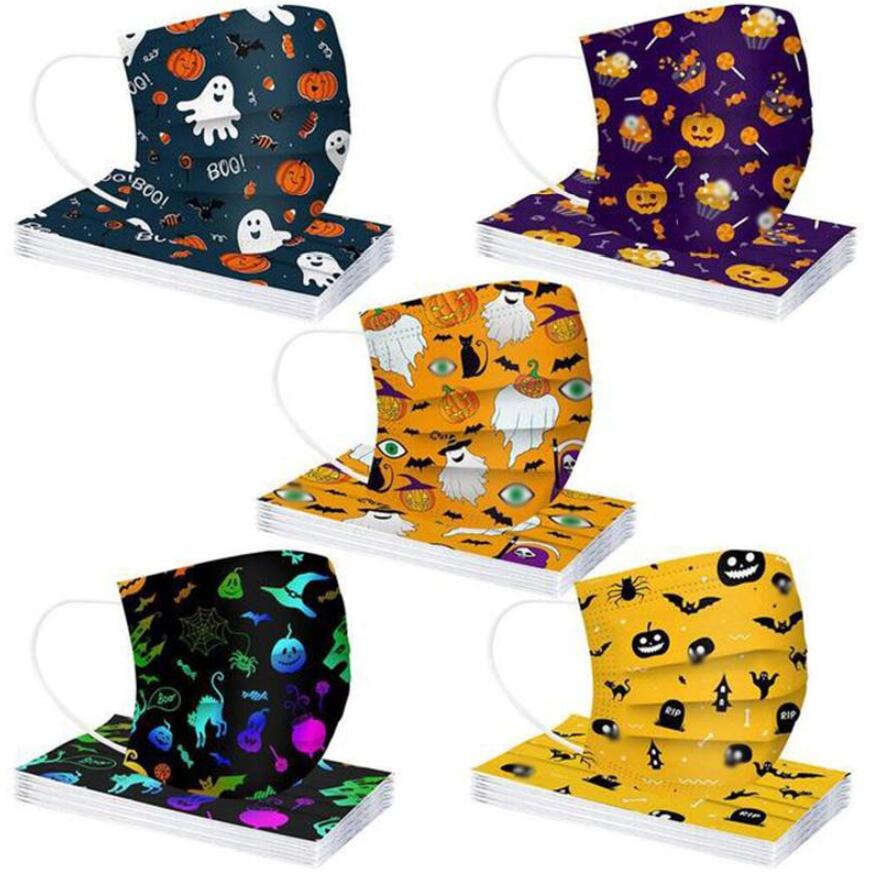 

Halloween Cosplay Pumpkin Mask Disposable Face Mask Earloop Mouth Masks Filter Non-woven 3-layer Adult Kids