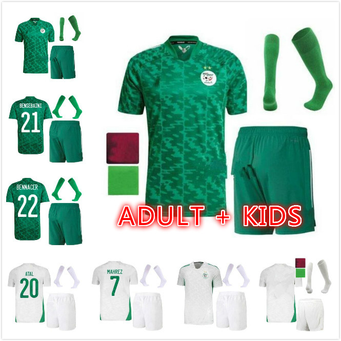 

adult kids kit 2021 Algeria maillot de football SOCCER JERSEYS 2 Star HOME White MAHREZ BOUNEDJAH BOUAZZA 20/21 Algerie men Uniforms, Black;yellow