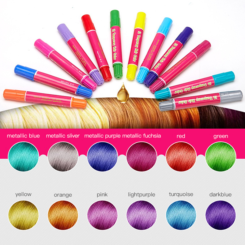 

12 Color Temporary Hair Chalk Pens Crayon Salon Washable Hair Color Dye Face Kit Safe for Makeup Birthday Party Gift for Girls K