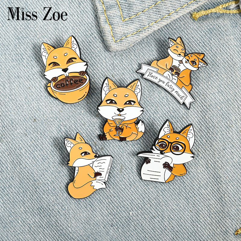 Fox Coffee Enamel Pin Custom Lover Drink Newspaper Brooches Bag Lapel Pin Cartoon Animal Badge Jewelry Gift for Kids FriendsDIO CHAN CONTACT-image-723504746