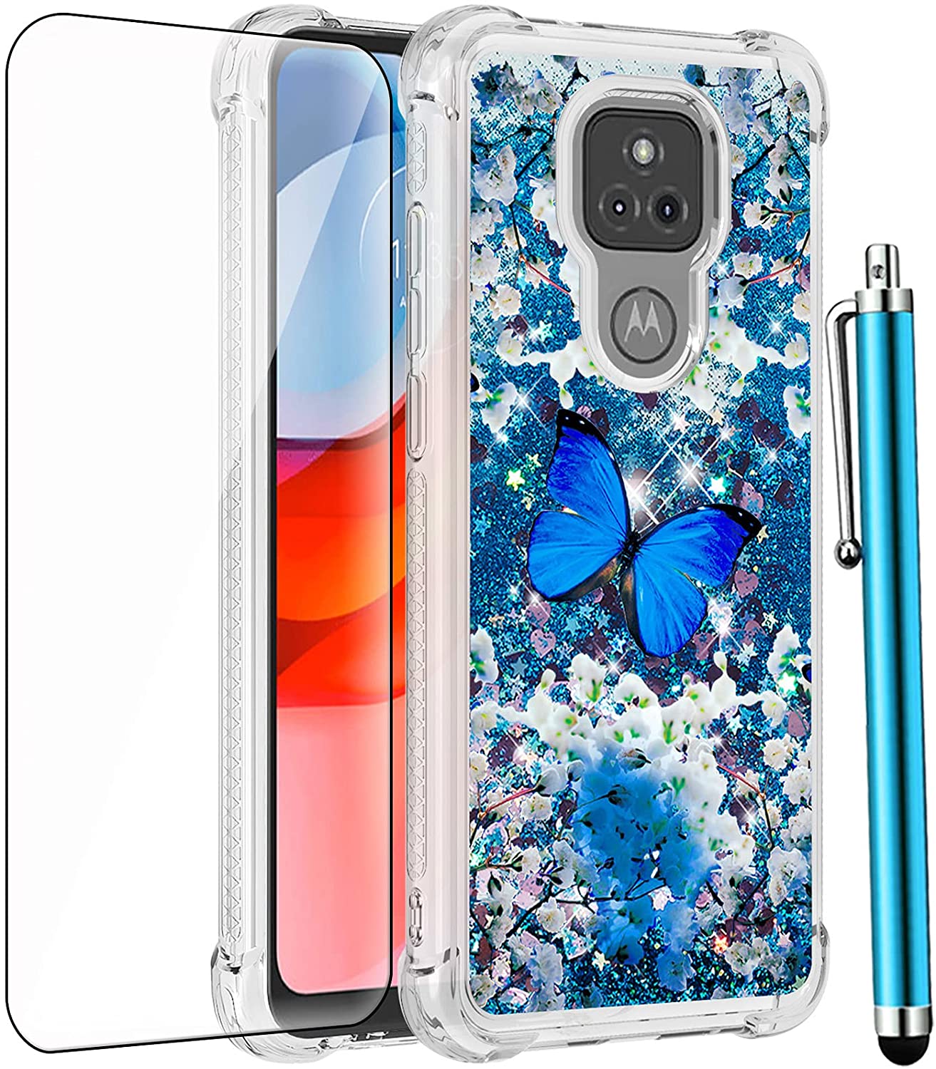 

Factory Directly Sales Glitter Liquid Quicksand Back Phone Cases For Moto G Stylus 2021 5G Edge S G100 G30 G20 G10 E7 Power Play G9 Plus E6 TPU Cover, Blue